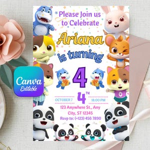 Babybus Birthday Invitation: Editable Canva Template (Digital Download 5x7in
