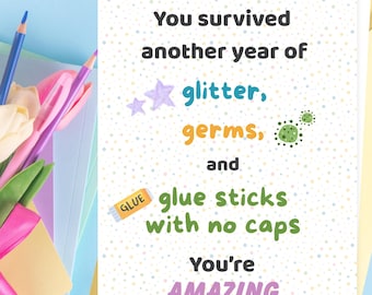 Printable Teacher Thank You Card for End of Year Funny & Heartfelt Appreciation Preschool Kindergarten Elementary – PDF Instant Download