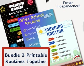 Back to School Kids Routine Chart Printable Daily Routine Morning After School Checklist Bedtime Schedule Visual Chart for Independence