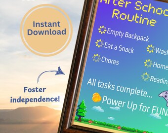 Kids After School Routine Chart Printable Daily Checklist Afternoon Visual Schedule for Independence Planner for ADHD Video Game Theme