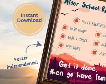 Kids After School Routine Chart Printable Daily Checklist Afternoon Visual Schedule for Independence Planner for ADHD Retro Theme