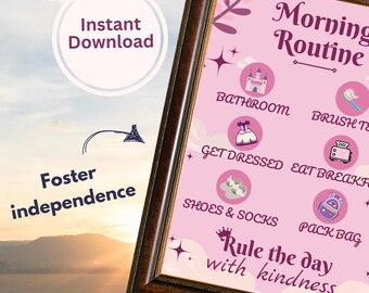 Back to School Kids Morning Routine Chart Printable Daily Checklist Visual Schedule for Independence Planner for ADHD Before School