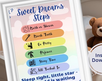 Back to School Kids Bedtime Routine Chart Printable Nighttime Checklist Visual Schedule for Independence Planner for ADHD Toddler Bedtime