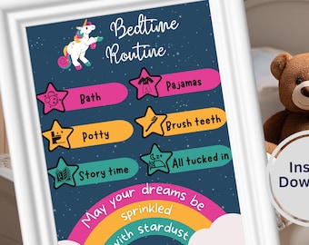 Back to School Kids Bedtime Routine Chart Printable Nighttime Checklist Visual Schedule for Independence Planner for ADHD Toddler Bedtime