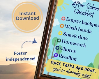 Kids After School Routine Chart Printable Daily Checklist Afternoon Visual Schedule for Independence Planner for ADHD Cheerful Theme