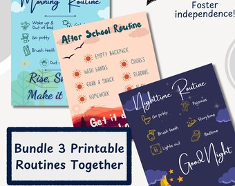 Back to School Kids Routine Chart Printable Daily Routine Morning Routine After School Checklist Bedtime Schedule Visual Foster Independence