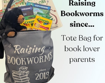 Gift for Mom Bookish Tote Bag Gift for Dad Book Lover Gift Mother's Day Gift Birthday Library Book Bag Baby Shower Gift Gray Tote Bag