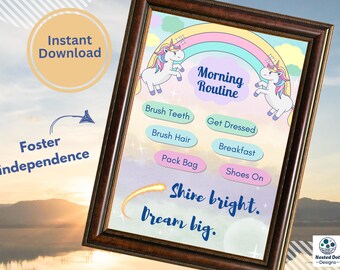 Back to School Kids Morning Routine Chart Printable Daily Checklist Visual Schedule for Independence Planner for ADHD Before School Routine