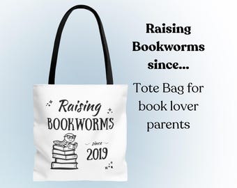 Gift for Mom Bookish Tote Bag Gift for Dad Book Lover Gift Mother's Day Gift Birthday Library Book Bag Baby Shower Gift White Tote Bag