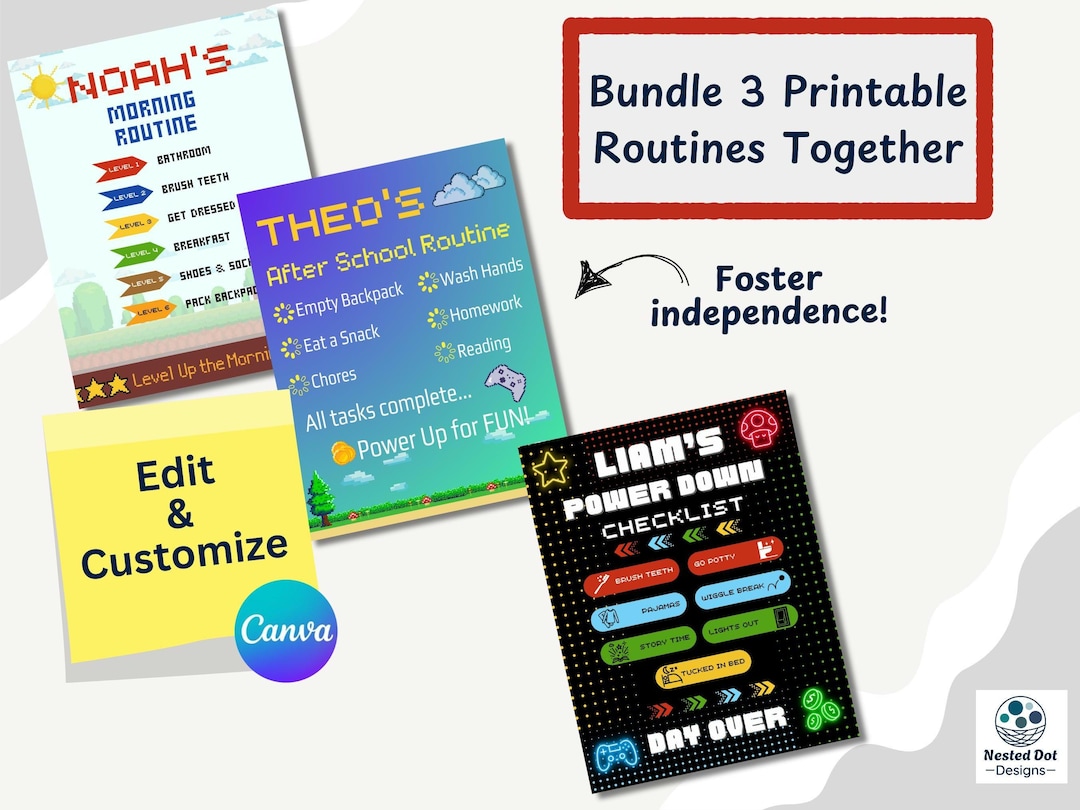 Kids Routine Chart Editable Template Printable Daily Routine Morning ...