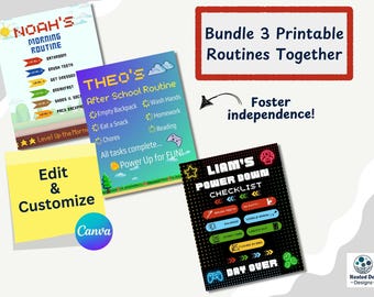 Back to School Kids Routine Chart Editable Template Printable Daily Routine Morning Routine After School Checklist Bedtime Schedule Visual