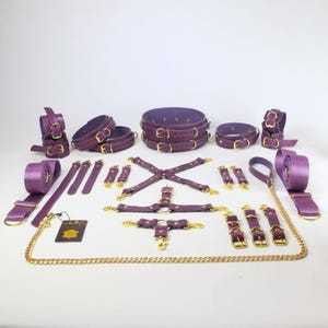 Hoofdsteunen set koeienhuid bondage set tailleriem, dijmanchetten hand, enkelboeien, verbindingsapparatuur, bed bondageriem DUBLIN-serie volwassen