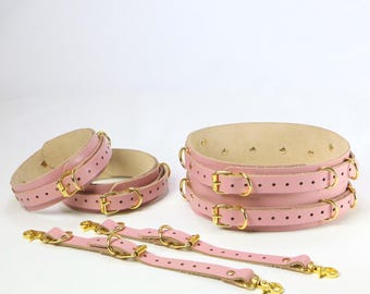 Genuine Cowhide Leather Waist Belt & Thigh Cuffs Set