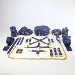Fesseln Set Rindsleder Bondage Set Taillengürtel, Oberschenkel Manschetten Hand, Fußfesseln, Stecker Ausstattung, Bett Bondage Strap ANKARA Serie (ANK)