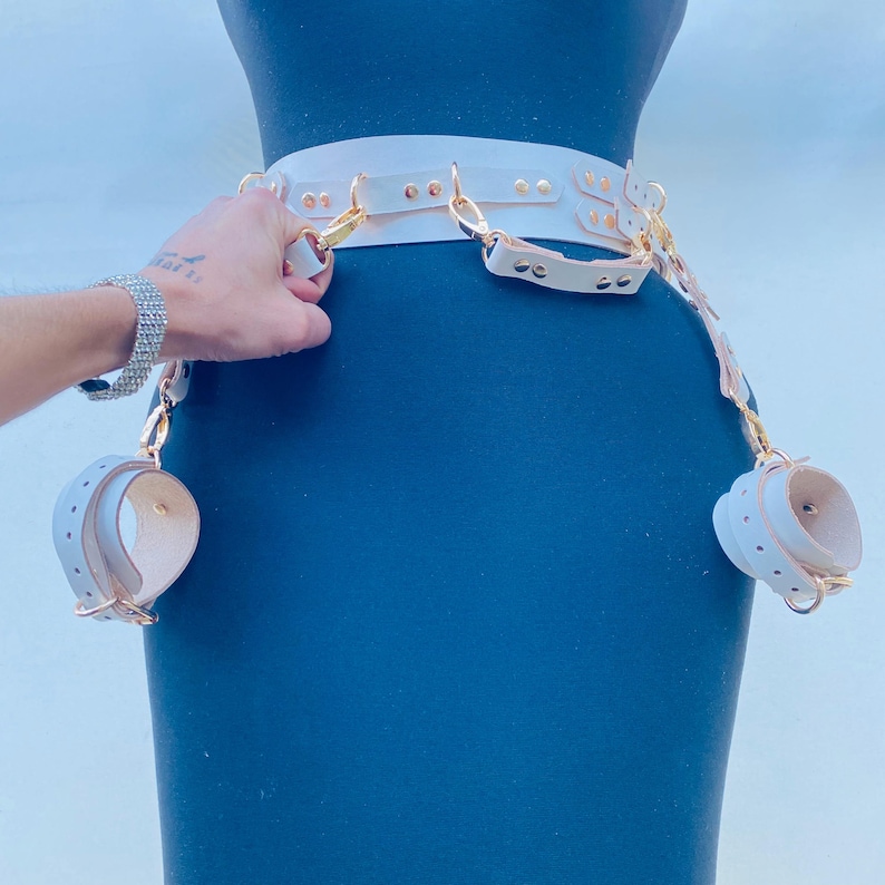 Rear Entry Support Belt Adjustable Leather Harness Belt with Cuffs – 4x Connector – Handmade image 14