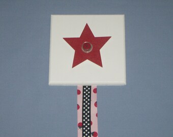 SALE: Hair clip & bow holder, red star with buttons, pink ladybug and black with white polka dot ribbon