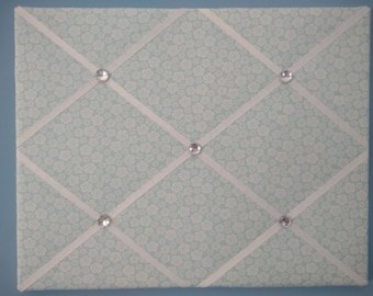 Light turquoise blue and white flower french memo board, 16 x 20