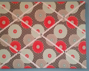 Flower french memo board, gray, blue, and red, 16 x 20