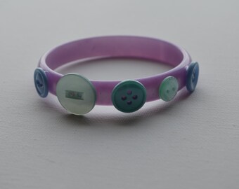 Purple vintage bangle bracelet with green & blue vintage buttons