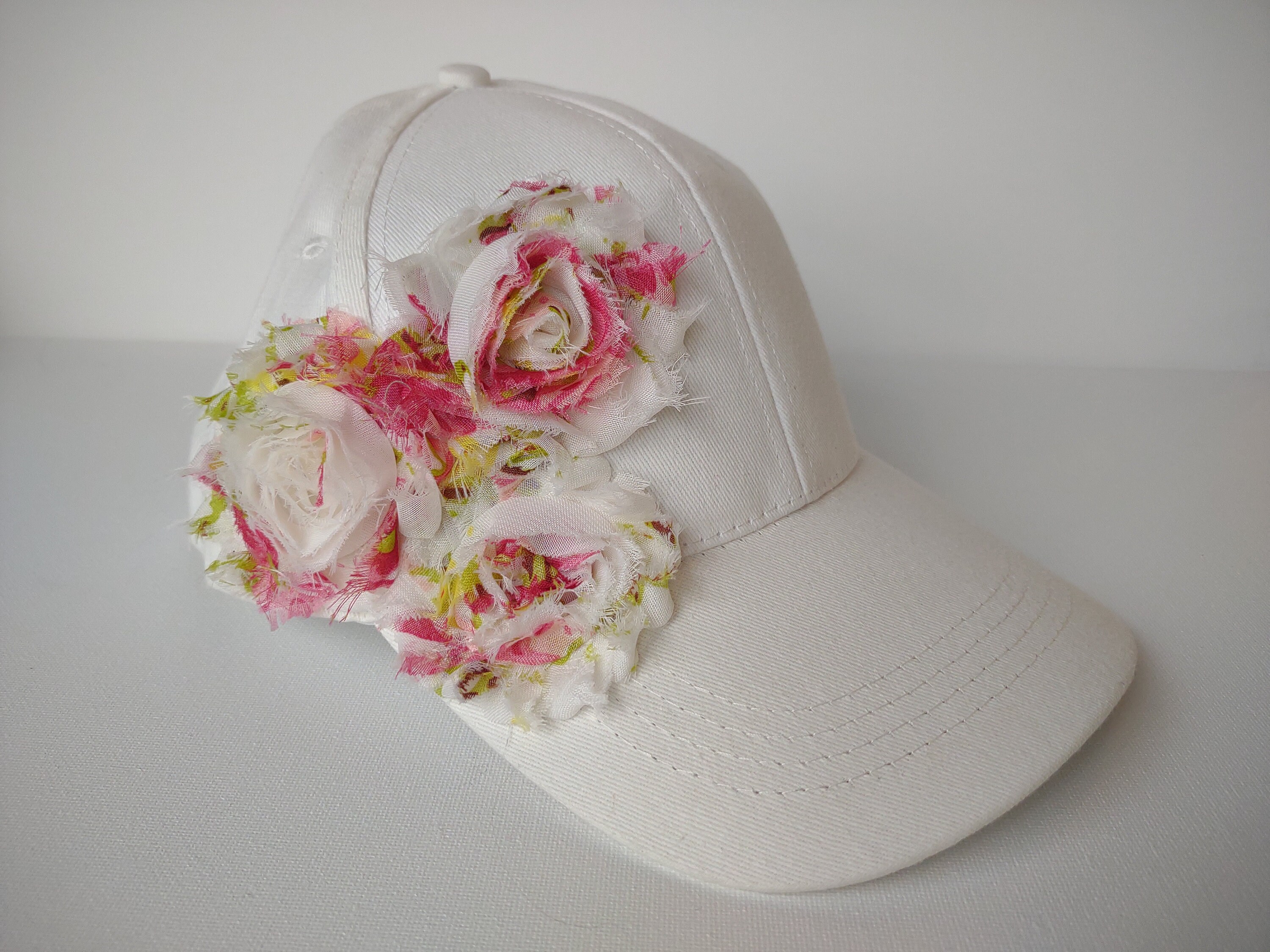 White Baseball Cap With Floral Accent Flowers - Etsy | 