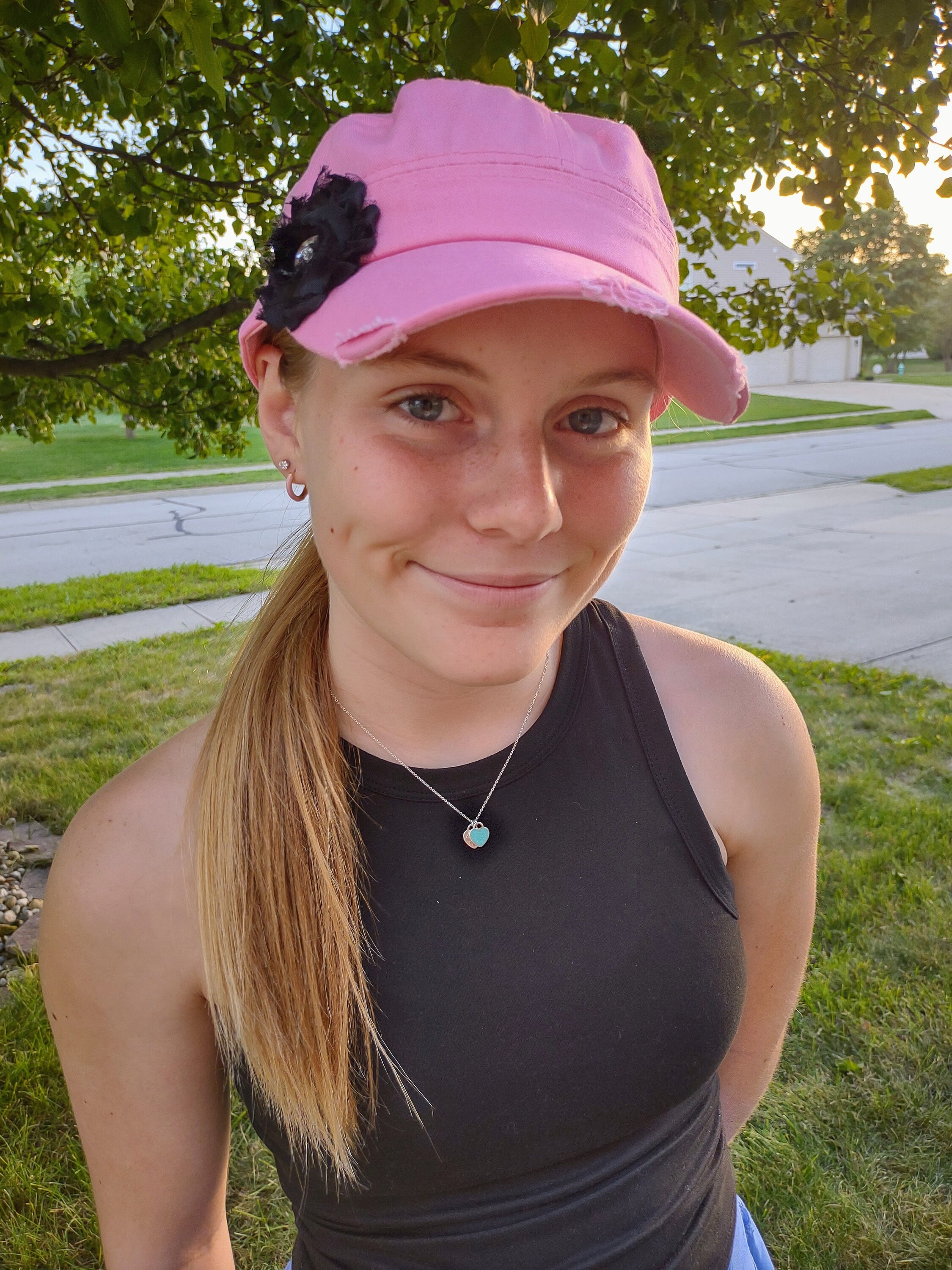 Turquoise Blue Baseball Cap With Cream Accent Flower and 