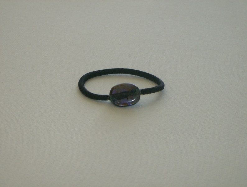 Purple oval Czech glass bead, with Picasso stone finish, ponytail holder image 1