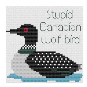Digital Cross Stitch Pattern - Heated Rivalry Inspired Loon (Stupid Canadian Wolf Bird)