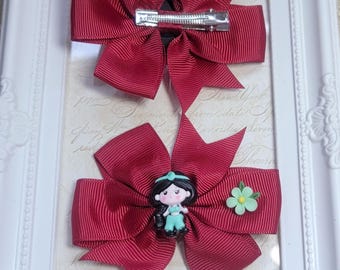 Unique Pair Of Cute Hand Crafted Children's Disney Princess Inspired Hair Bow Clips Hairclips - Various Princesses Available