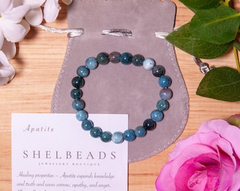 APATITA Pulsera elástica de cuentas de cristal de 8 mm cuidadosamente seleccionadas, hecha a mano - Diferentes estilos disponibles