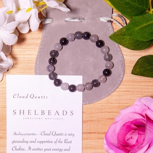CLOUD QUARTZ Handcrafted Carefully Selected 8mm Crystal Bead Bracelet On Stretch Elastic