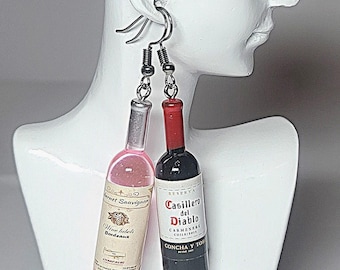 Pendientes colgantes con forma de botella de vino para amantes del vino: rosado o tinto