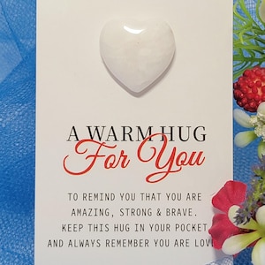 A Warm Hug For You - Unieke zakknuffel Verzorgend sentimenteel bericht Cadeaubon met chalcedoonkristallen hart