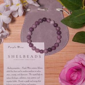 PURPLE MICA Handcrafted Carefully Selected 8mm Crystal Bead Bracelet On Stretch Elastic