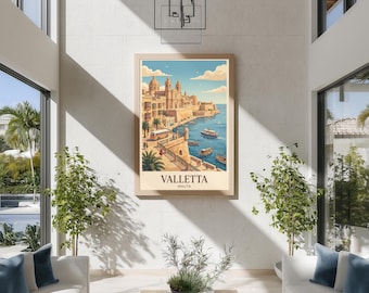 Póster turístico de La Valeta: Arte mural minimalista de la ciudad de Malta