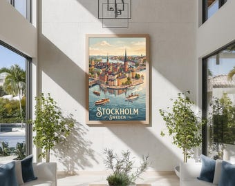 Stockholm Travel Poster: Minimalist City Wall Art Digital Download