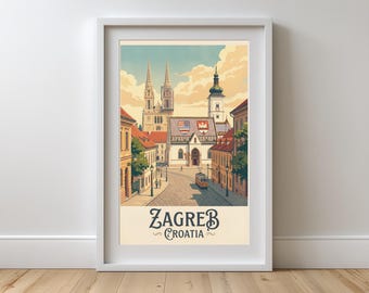 Zagreb City Print: Minimalist Travel Poster (Digital Download)