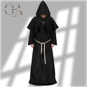 Adult Medieval Hooded Monk Robe, Renaissance Priest Cloak, Halloween Cosplay Costume, Cowl Robe for Men/Woman Complete set