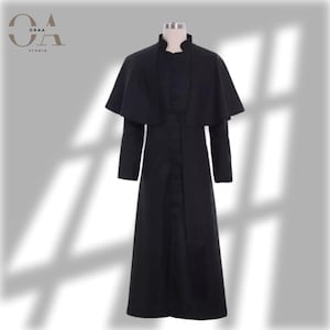 Free Sash - Tailored Black Roman Cassock with Shoulder Cape | Priest Robe | Clergy Vestment | Traditional Catholic Clergy Apparel