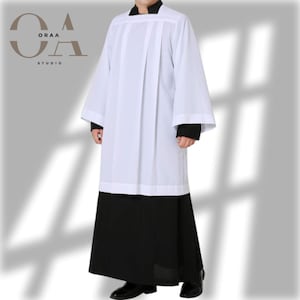 Premium Roman Cassock & Surplice Set – Custom-Sized Traditional Clergy Robe with Trim | Catholic Priest Vestment for Religious Ceremonies