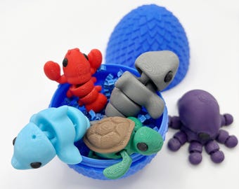 Articulated 3D Printed Ocean Animals, Fidget Toy Set, Sensory Play, Desk Pets