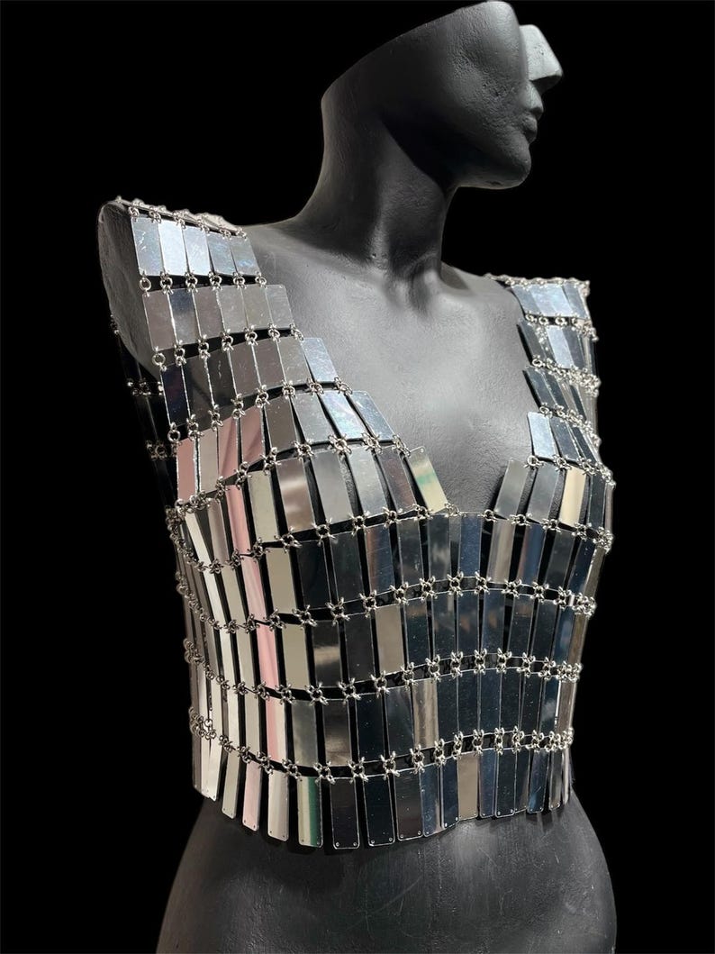 Handmade Mirror Tile Chainmail Crop Top: Reflective Rave Wear - Etsy