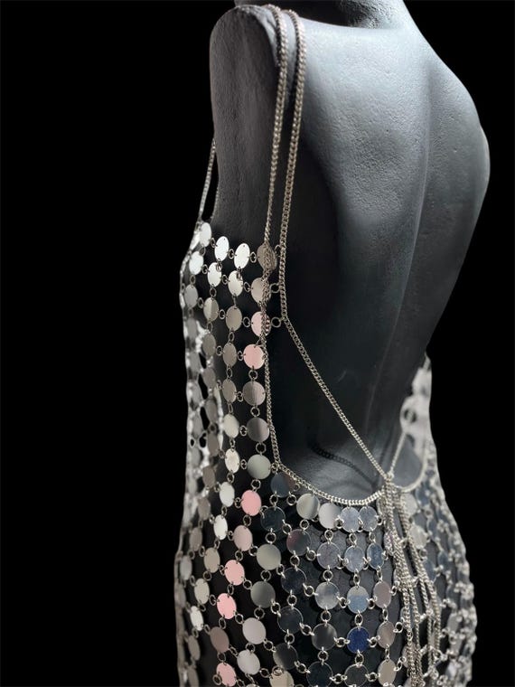 chain dress festival Metallic Disc Chain Dress – Adjustable Festival Outfit, Coachella