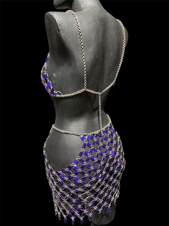 Handmade Blue Crystal Chainmail Dress: Sapphire Rhinestone Festival Outfit  - Etsy