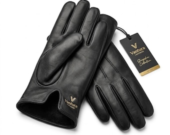 Mens Leather Gloves Cashmere Lined Black Winter Gloves Touchscreen Luxury Sheepskin Gloves