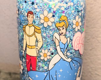 Princess Inspired Snow Globe Tumbler | 16 oz Acrylic Cup | Light Blue Glitter | Princess Cup | Fairytale Drinkware | Magical Gift for Her