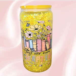 Just One More Chapter Snow Globe Cup Libbey Glass Can Book Aesthetic Floral Tumbler Gift for Her Iced Coffee Cup Librarian Gift Travel Mug