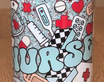 Nurse Snow Globe Glitter Cup | 16 oz Glass Tumbler | RN Gift | Medical Worker Appreciation Cup | Healthcare Drinkware | Healthcare Gift