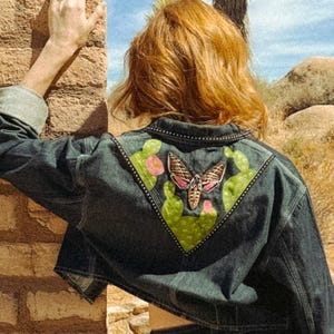 Handbeschilderde cactus westernjas | Cropped Madewell denim | Maat L
