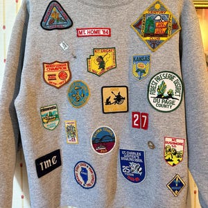 Midwest Adventure Patchwork Sweatshirt - Minnesota Kansas Chicago Hiking Vintage Crewneck Large