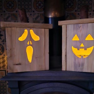 Handmade Rustic Wooden Jack-o-Lantern Box Halloween Decoration